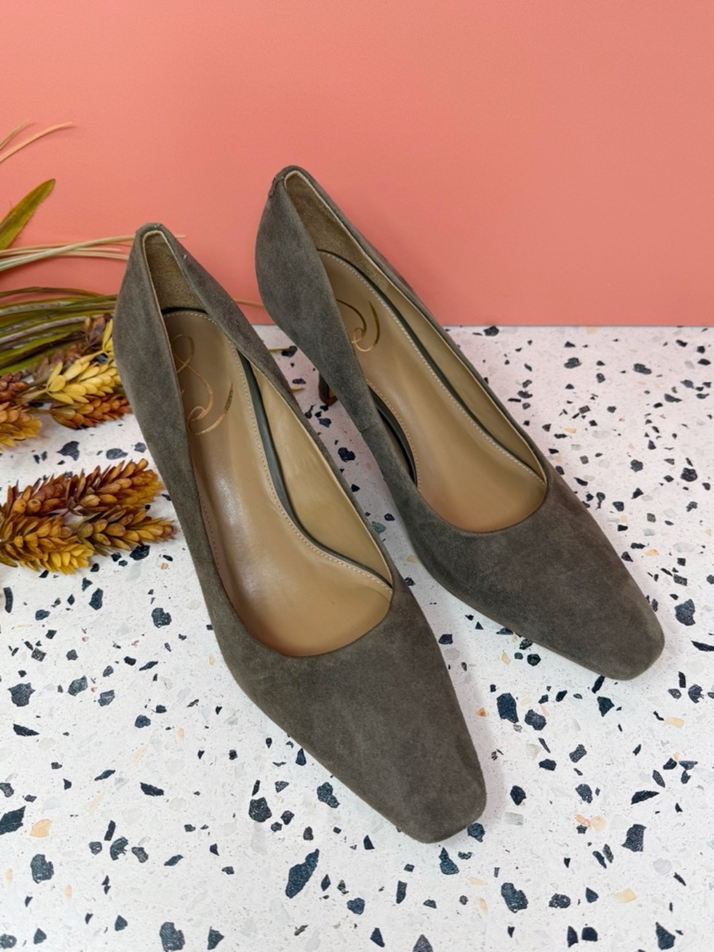 Sam Edelman Rila Alpine Green Suede Women’s Square Toe Kitten Heels Sz 9